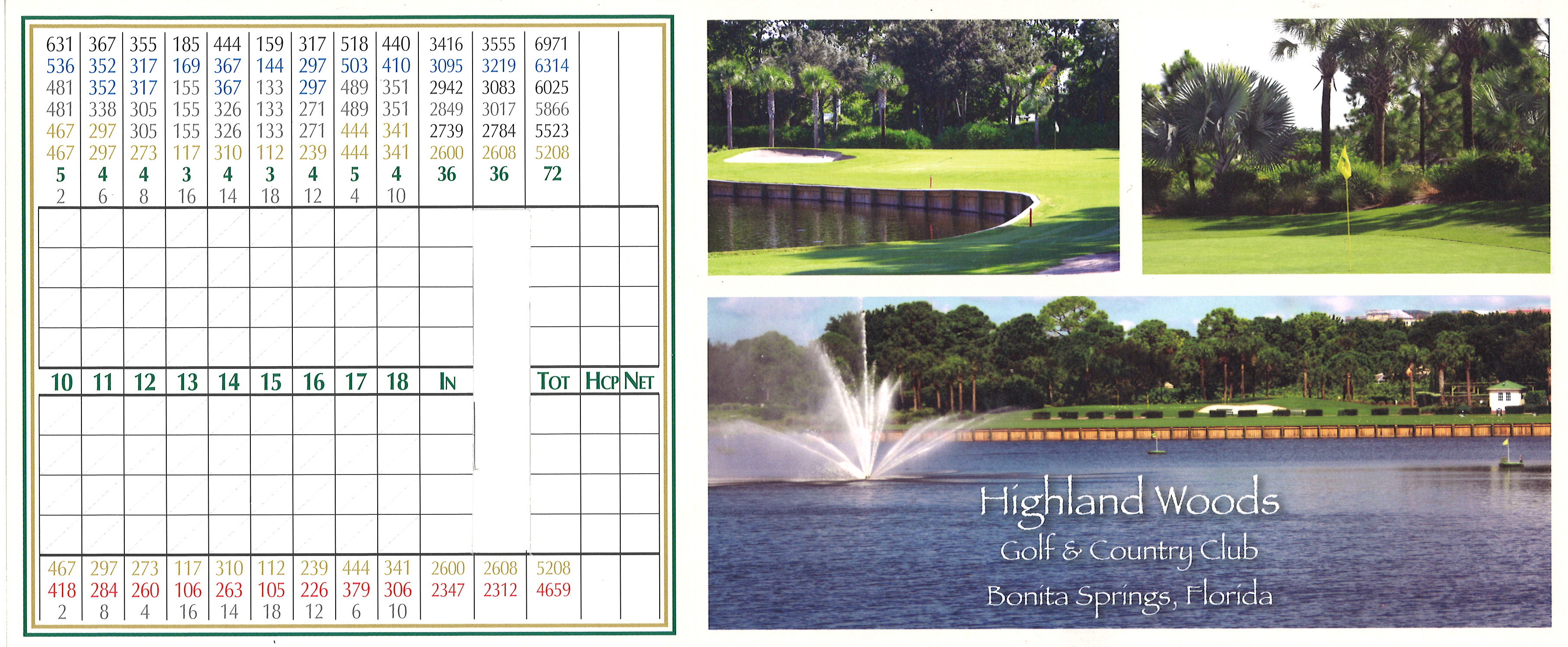 Scorecard Highland Woods Golf & CC